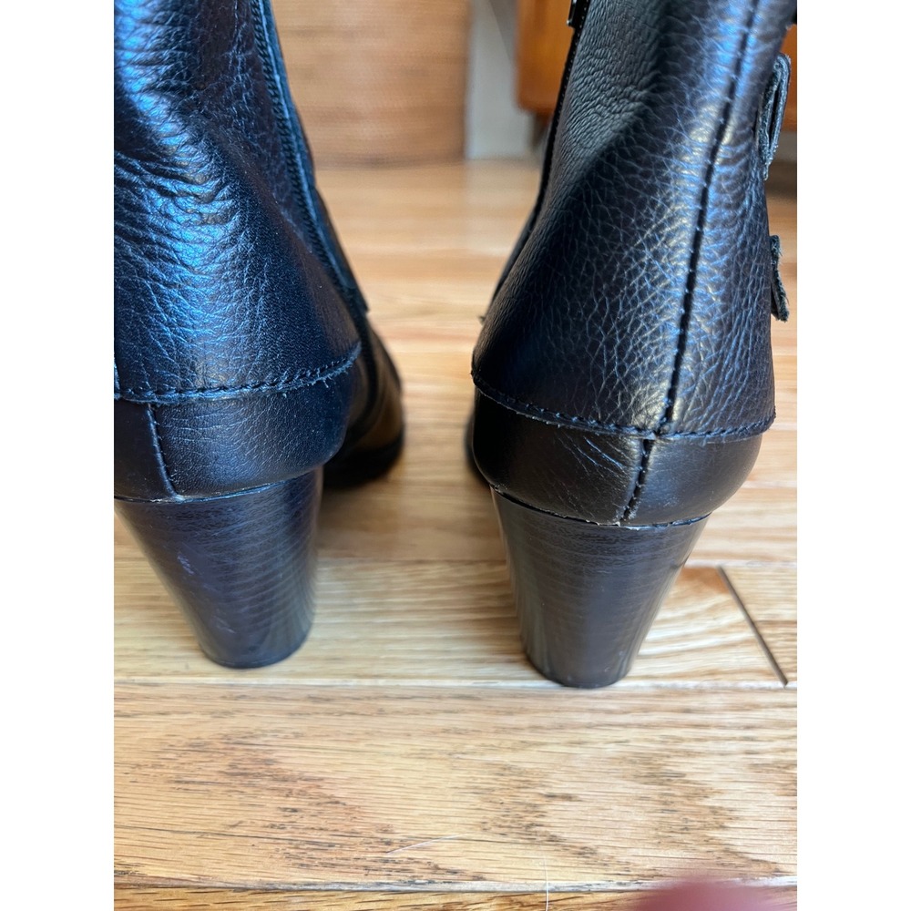 Bolo by Born Black Pebbled Leather Triple Buckle Ankle Boots Western Goth Biker - Picture 7 of 9